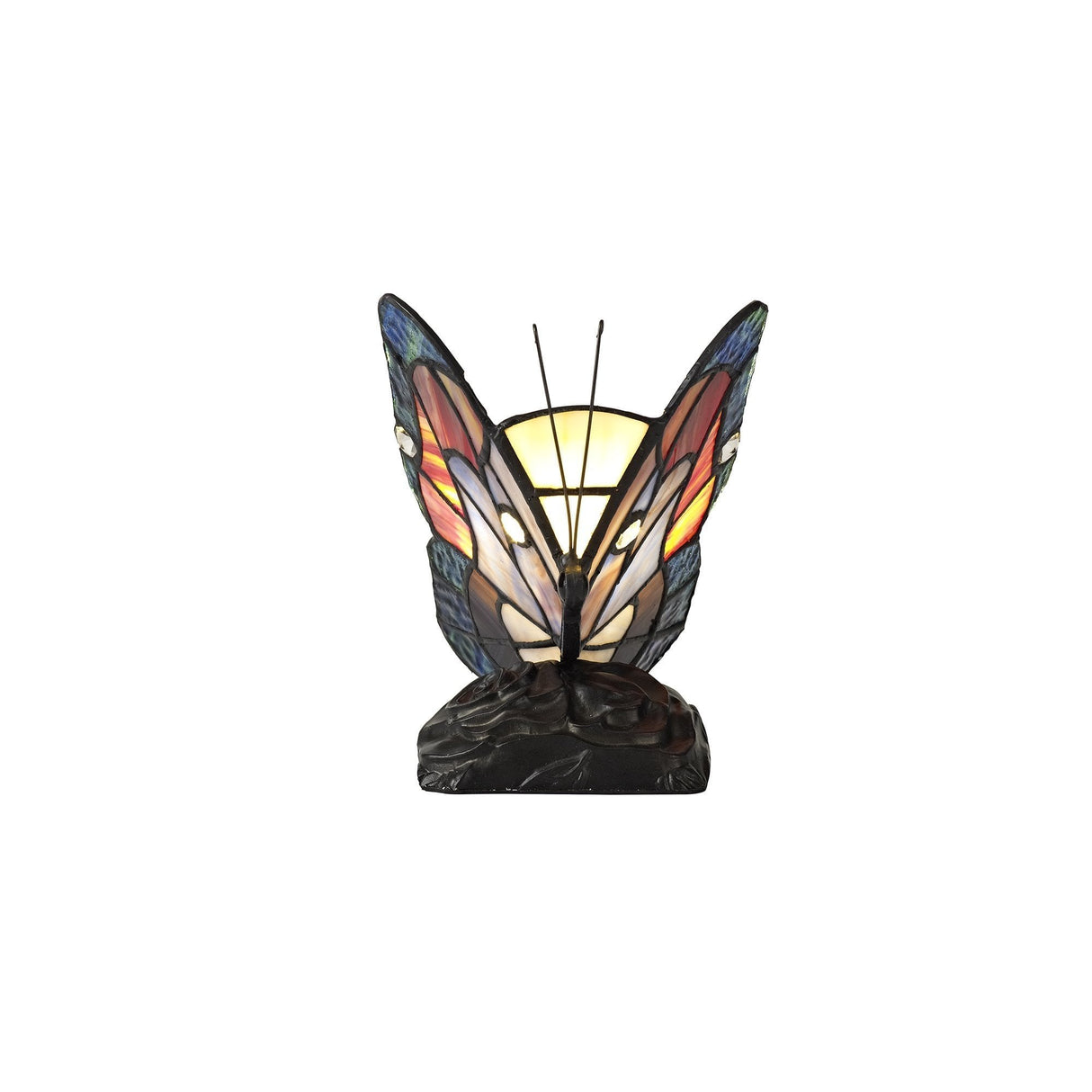 Tiffany Inspired Butterfly Accent Lamp with Blue/Brown Stained Glass and Crystal Detailing