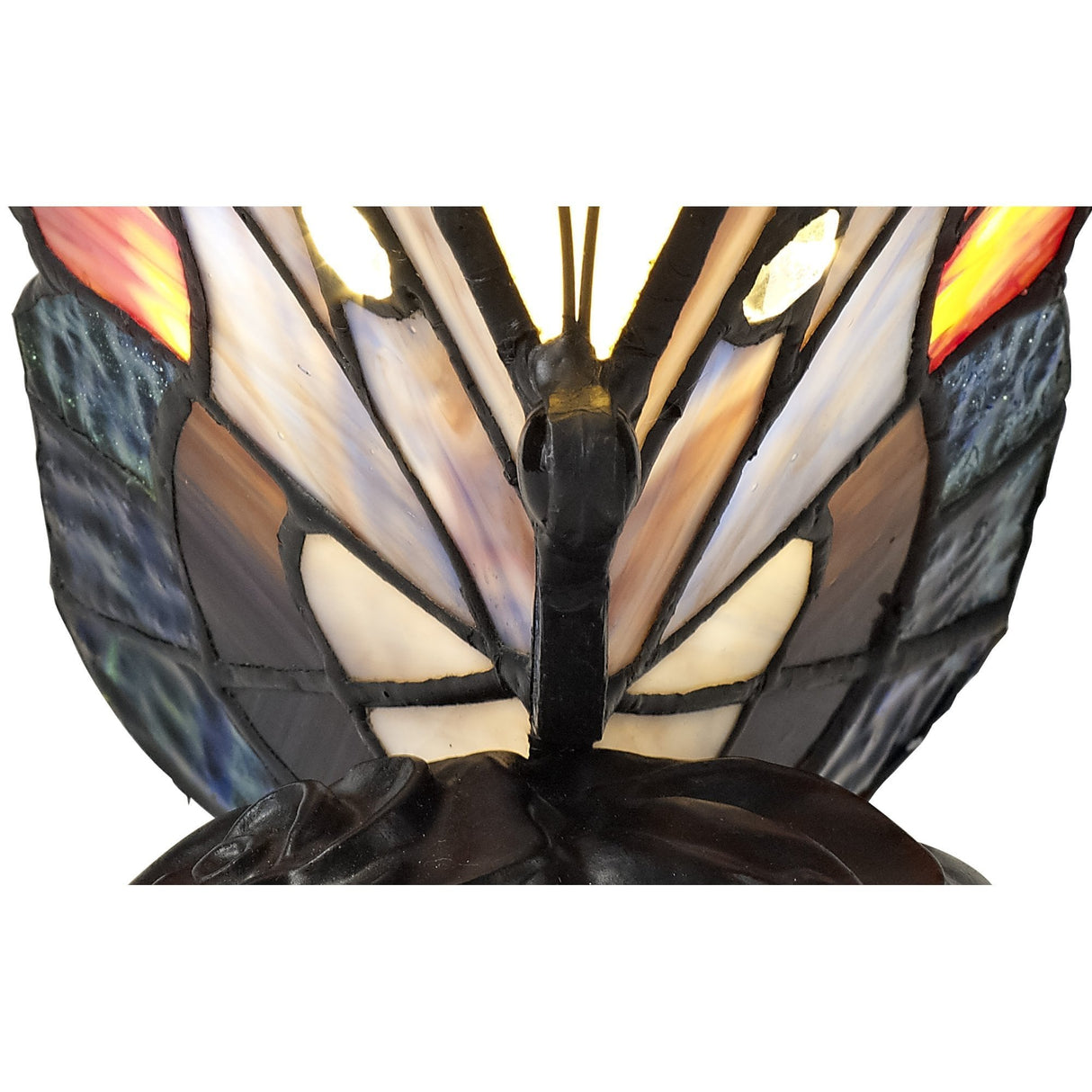 Tiffany Inspired Butterfly Accent Lamp with Blue/Brown Stained Glass and Crystal Detailing