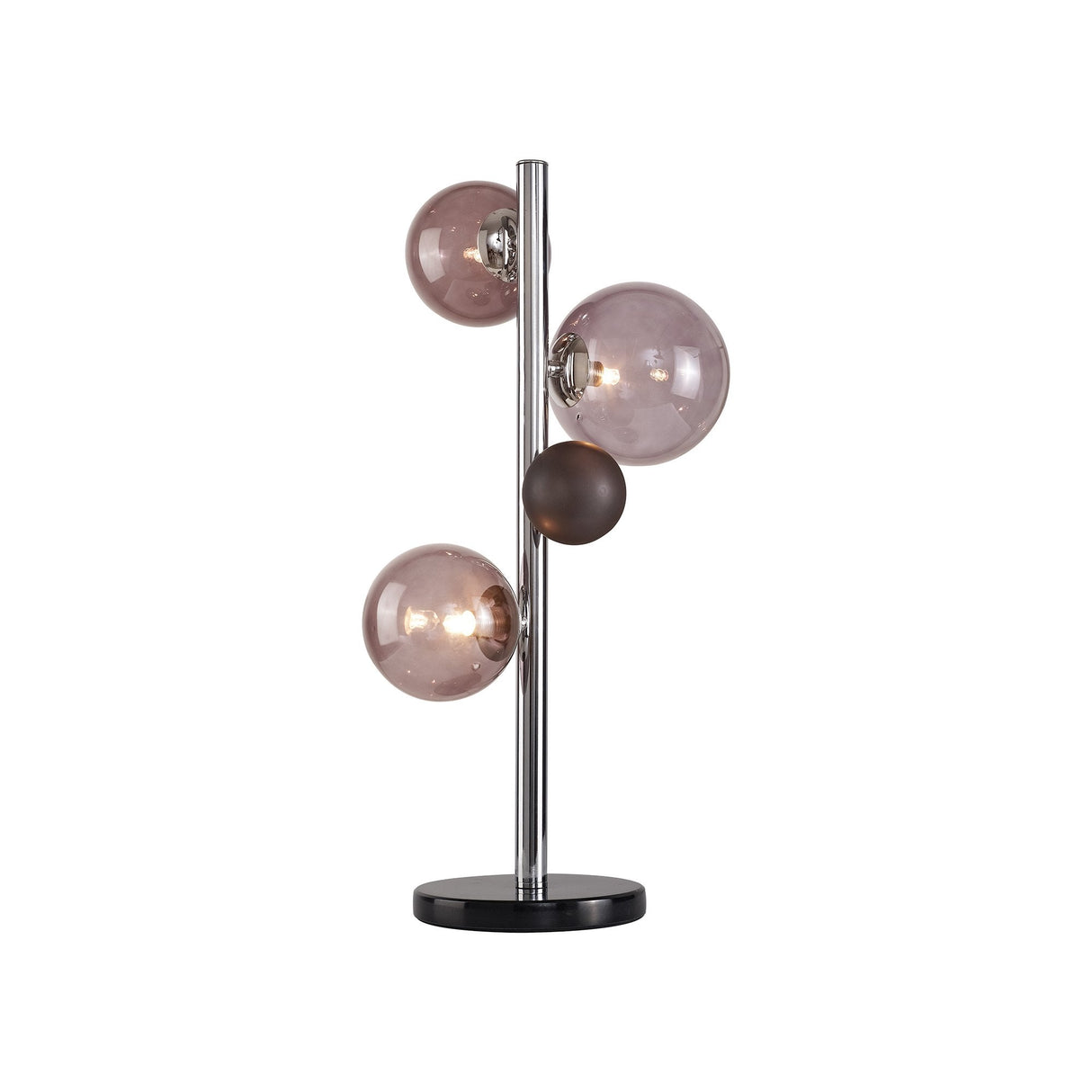 Elegant Tri-Light Table Lamp with Polished Chrome and Smoked Glass Shades