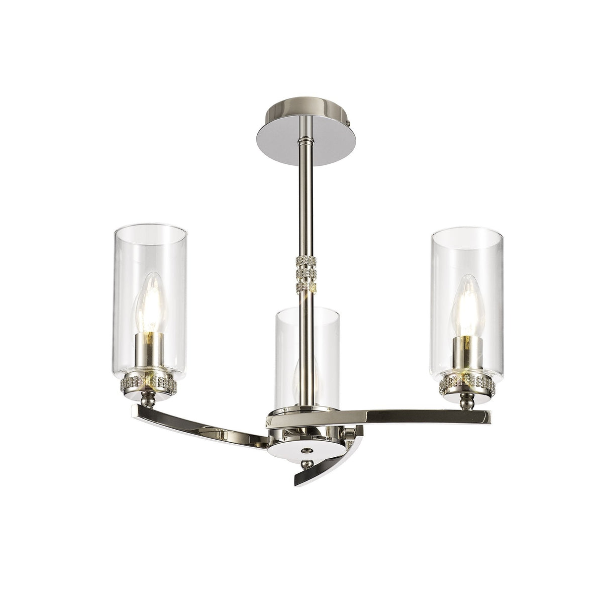Polished Nickel Pendant/Semi-Flush Ceiling Light with Clear Crystal Accents