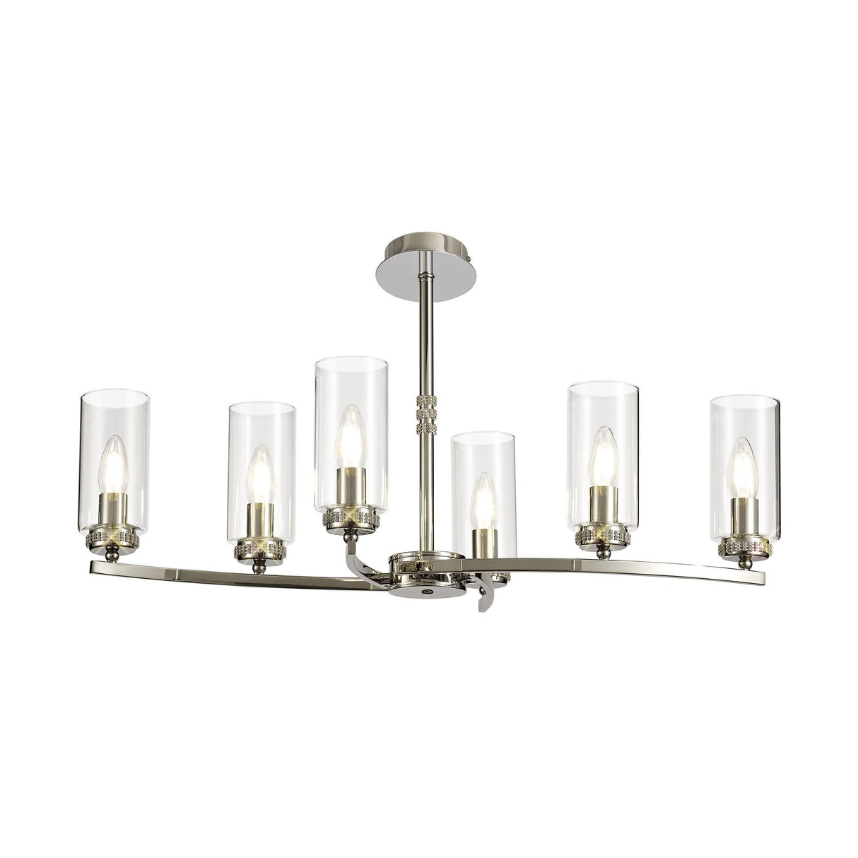 Elegant Polished Nickel Pendant Ceiling Light with Clear Crystal Accents - 6 Light E14 Fixture