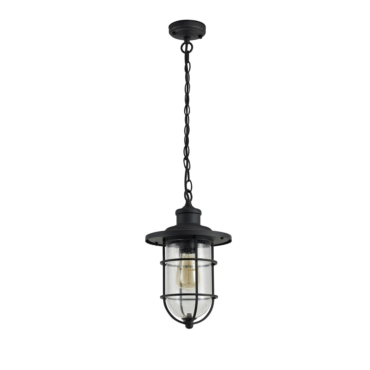 Elegant Black and Gold Pendant Light with Seeded Glass Shade