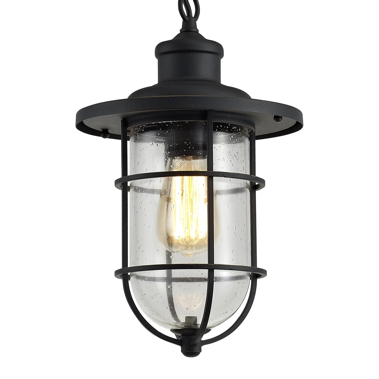 Elegant Black and Gold Pendant Light with Seeded Glass Shade