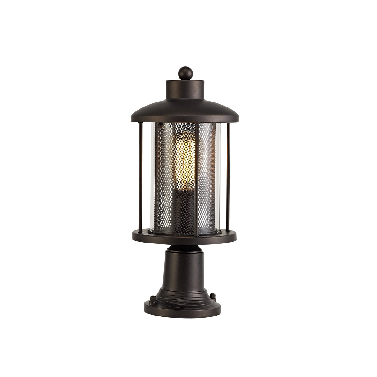 Vintage Bronze Pedestal Lamp with Clear Glass Shade, IP54, 2-Year Warranty