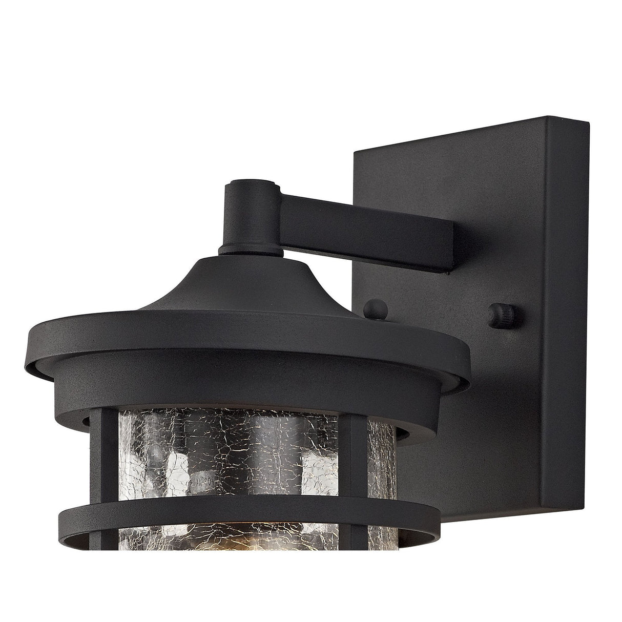 Outdoor Black Wall Lantern with Clear Crackled Glass Shade, E27, IP54, 2-Year Warranty