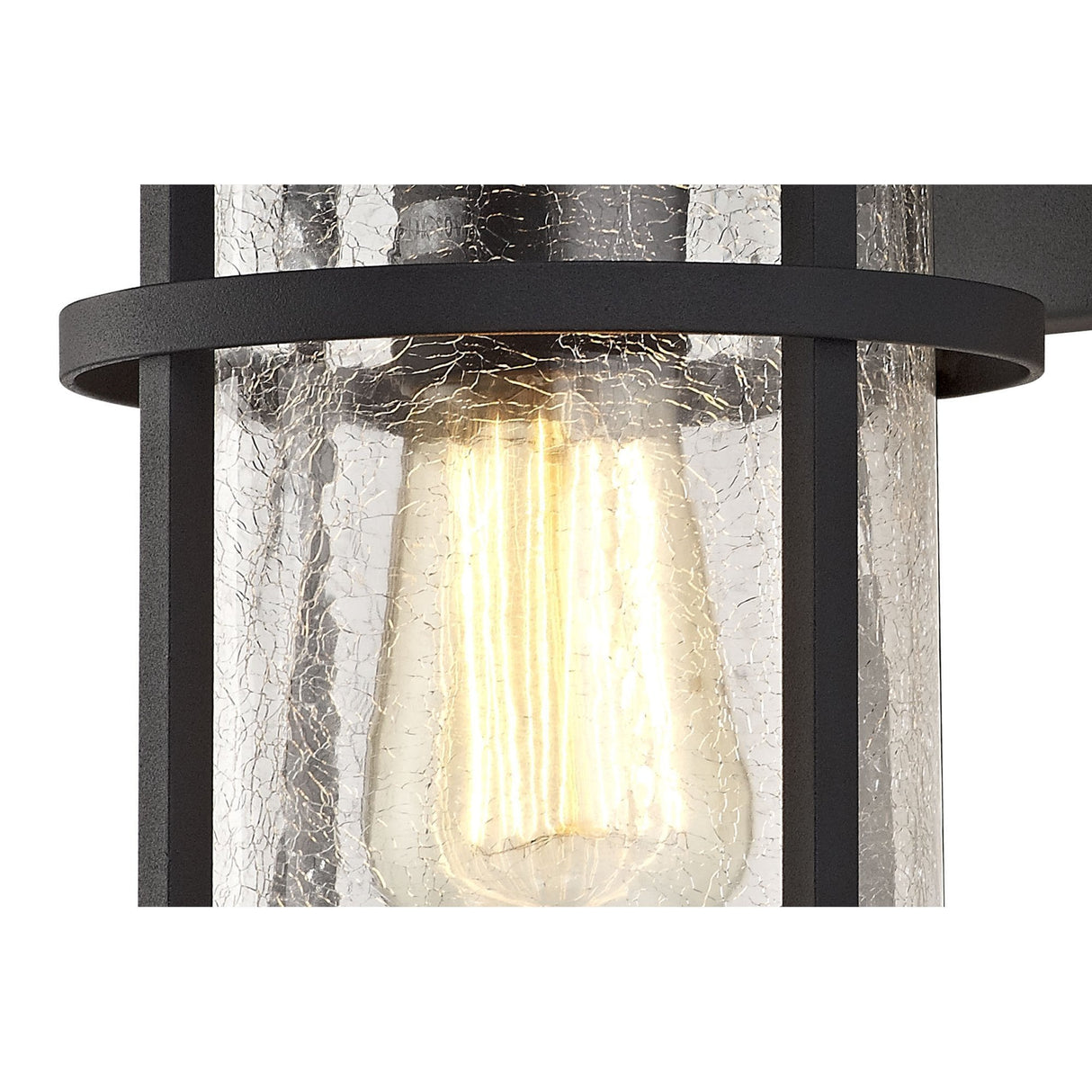 Outdoor Black Wall Lantern with Clear Crackled Glass Shade, E27, IP54, 2-Year Warranty