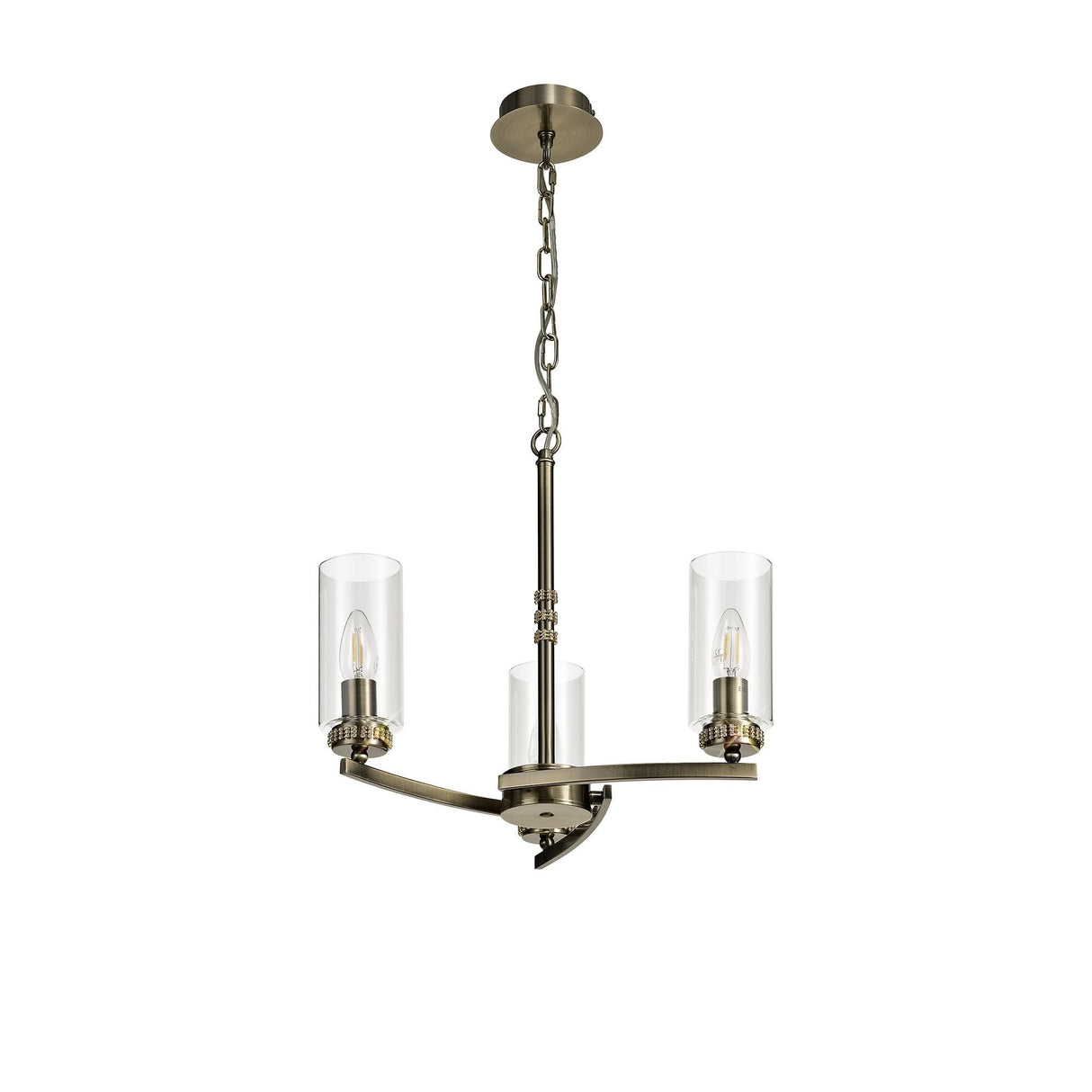 Elegant Antique Brass Pendant Chandelier with Clear Crystal Accents