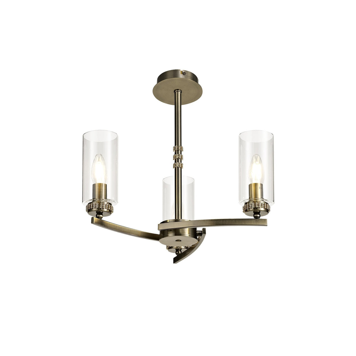 Elegant Antique Brass Pendant Chandelier with Clear Crystal Accents