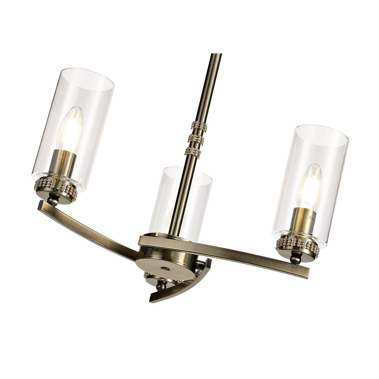 Elegant Antique Brass Pendant Chandelier with Clear Crystal Accents