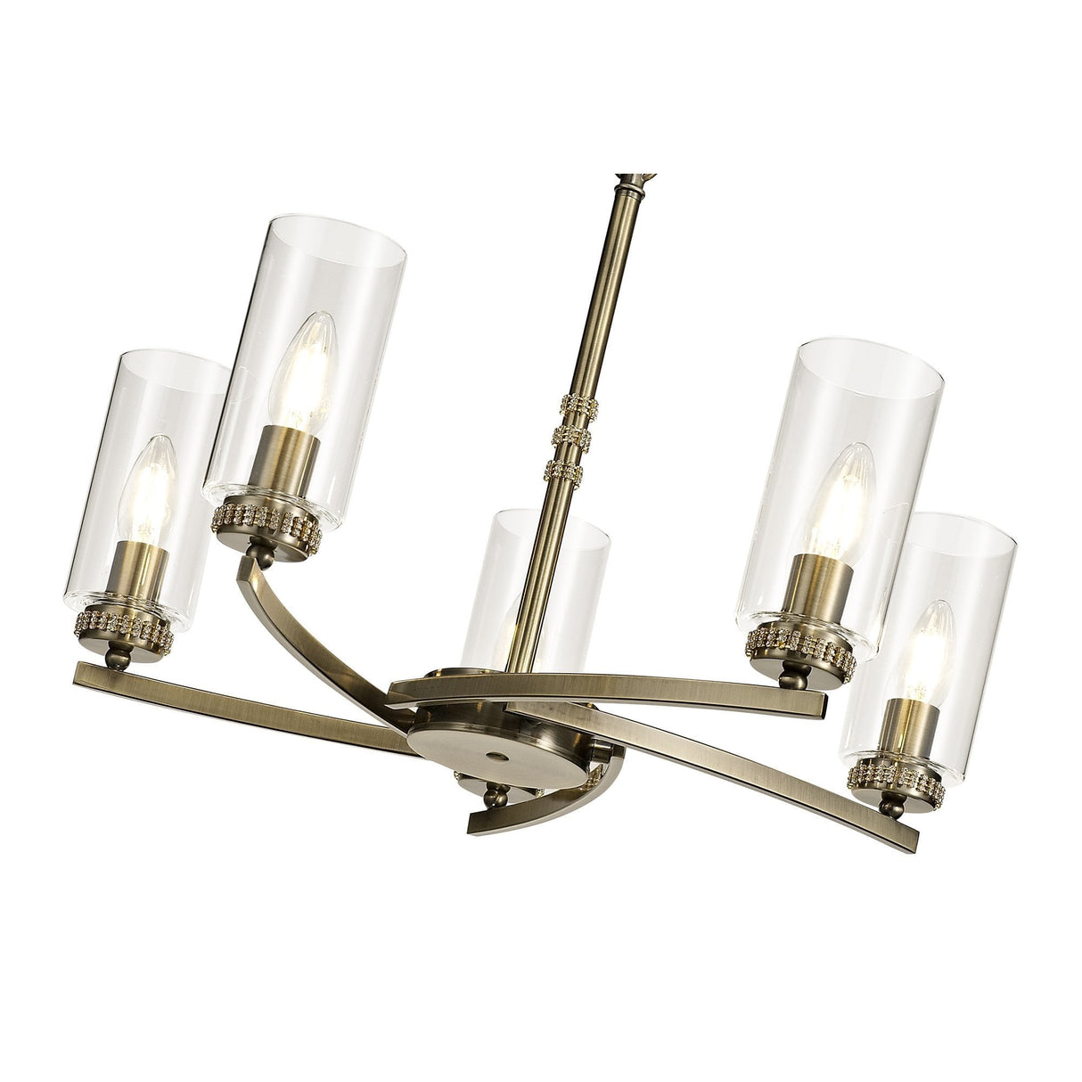 Elegant Antique Brass and Crystal Semi-Flush Ceiling Light, 5-Light E14 Fixture