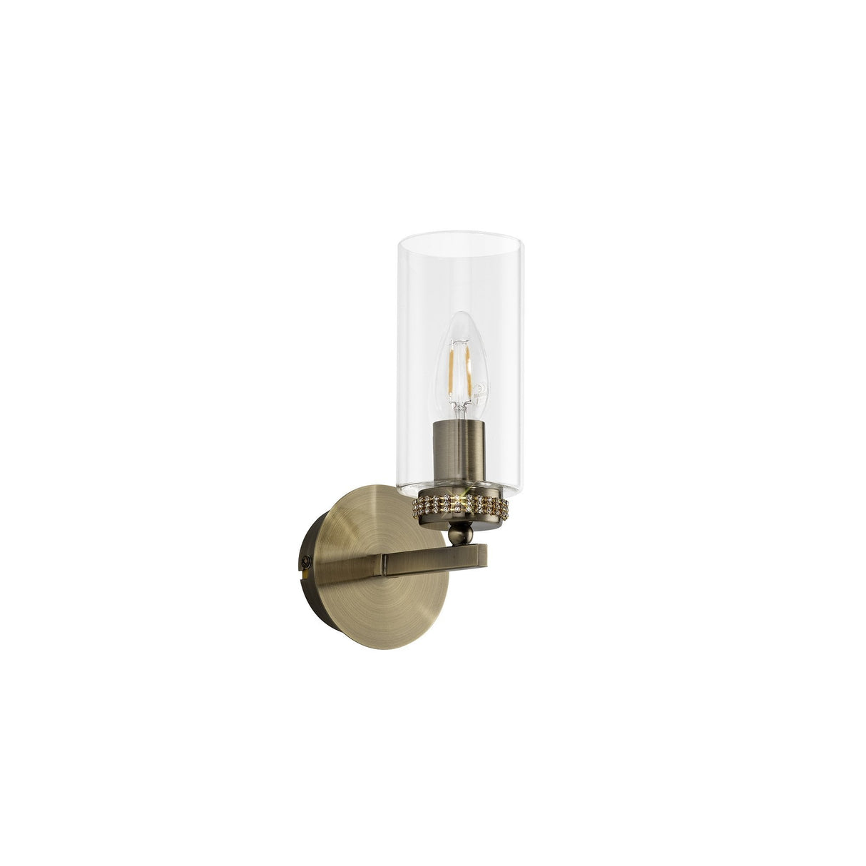 Antique Brass Wall Lamp with Clear Crystal Shade, E14 Socket