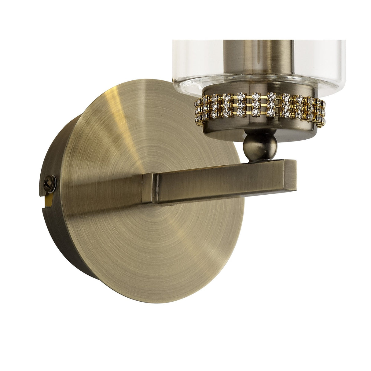 Antique Brass Wall Lamp with Clear Crystal Shade, E14 Socket
