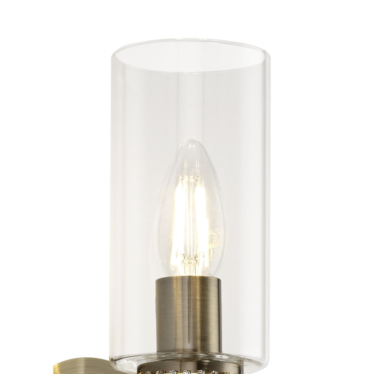 Antique Brass Wall Lamp with Clear Crystal Shade, E14 Socket