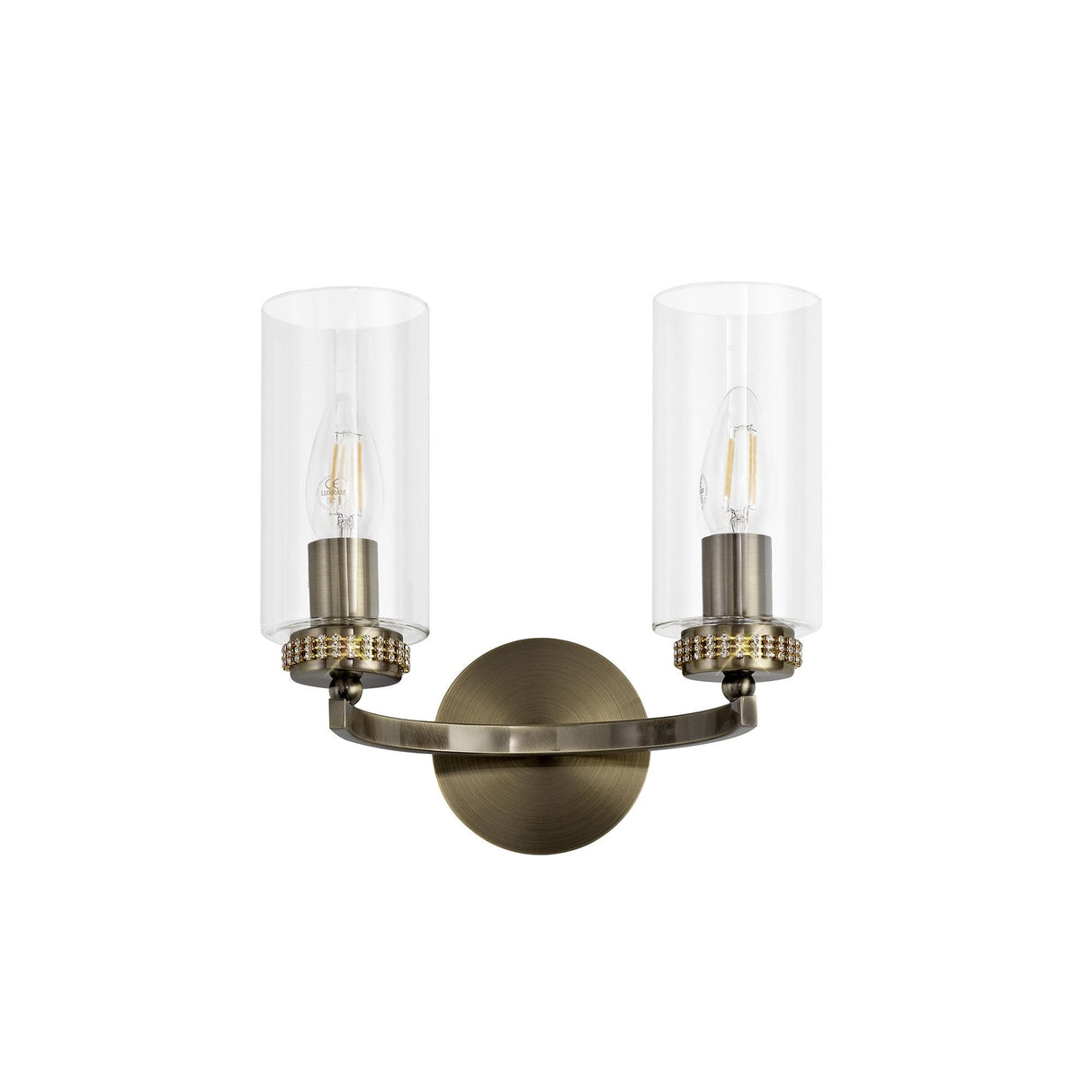 Antique Brass Wall Sconce with Clear Crystal Accents and Rocker Switch