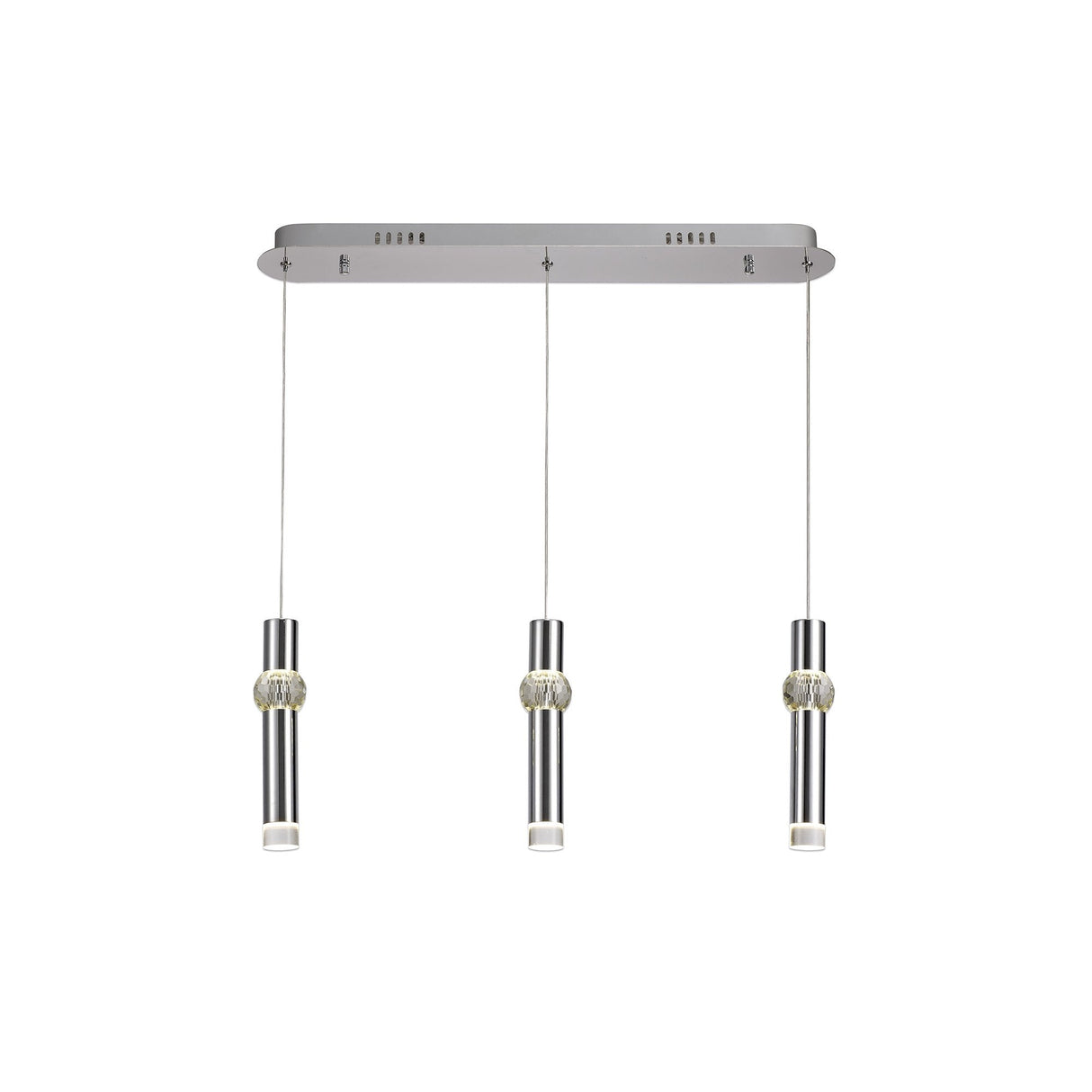 Polished Chrome Linear Pendant with Clear/Frosted Shades, 3 x 5W LED, 3000K Warm White, 3-Year Warranty