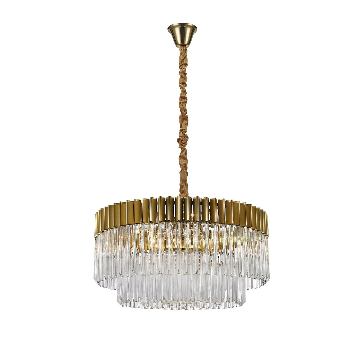 Elegant Brass and Glass 12-Light Round Pendant Chandelier