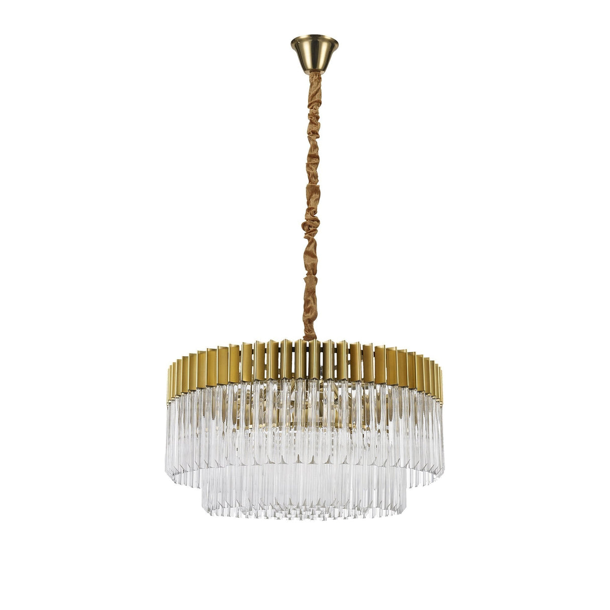 Elegant Brass and Glass 12-Light Round Pendant Chandelier