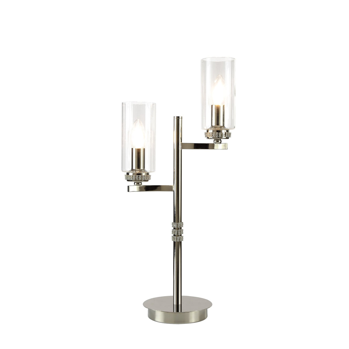 Polished Nickel Dual-Light Table Lamp with Crystal Accents