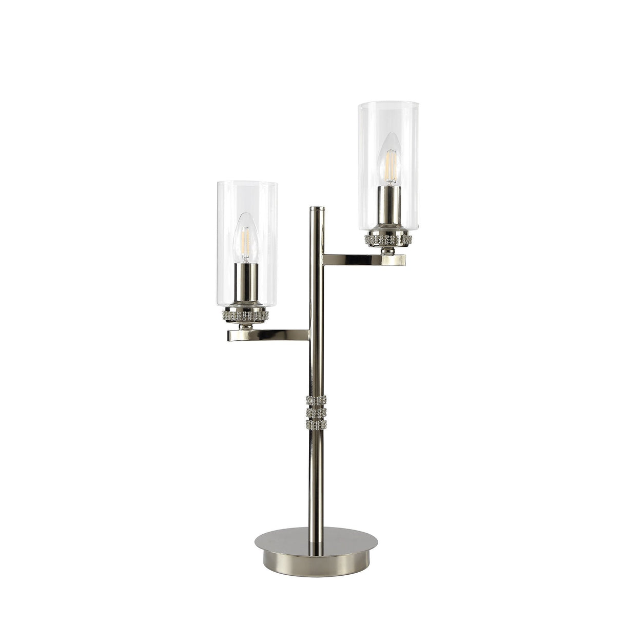 Polished Nickel Dual-Light Table Lamp with Crystal Accents