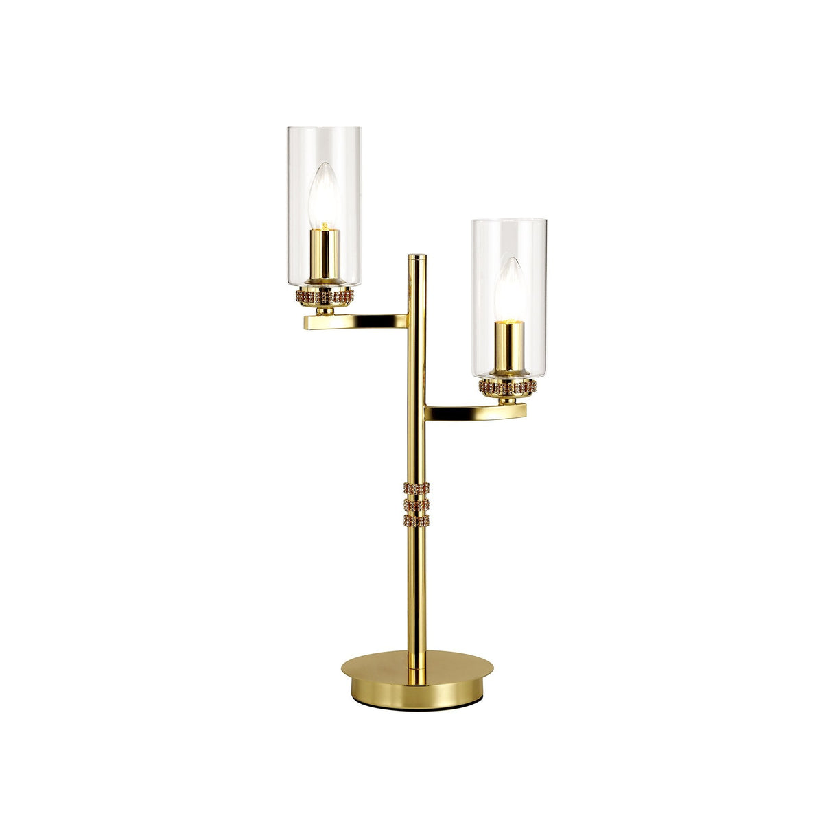 Elegant Twin-Light Table Lamp in Polished Gold with Clear Crystal Shade