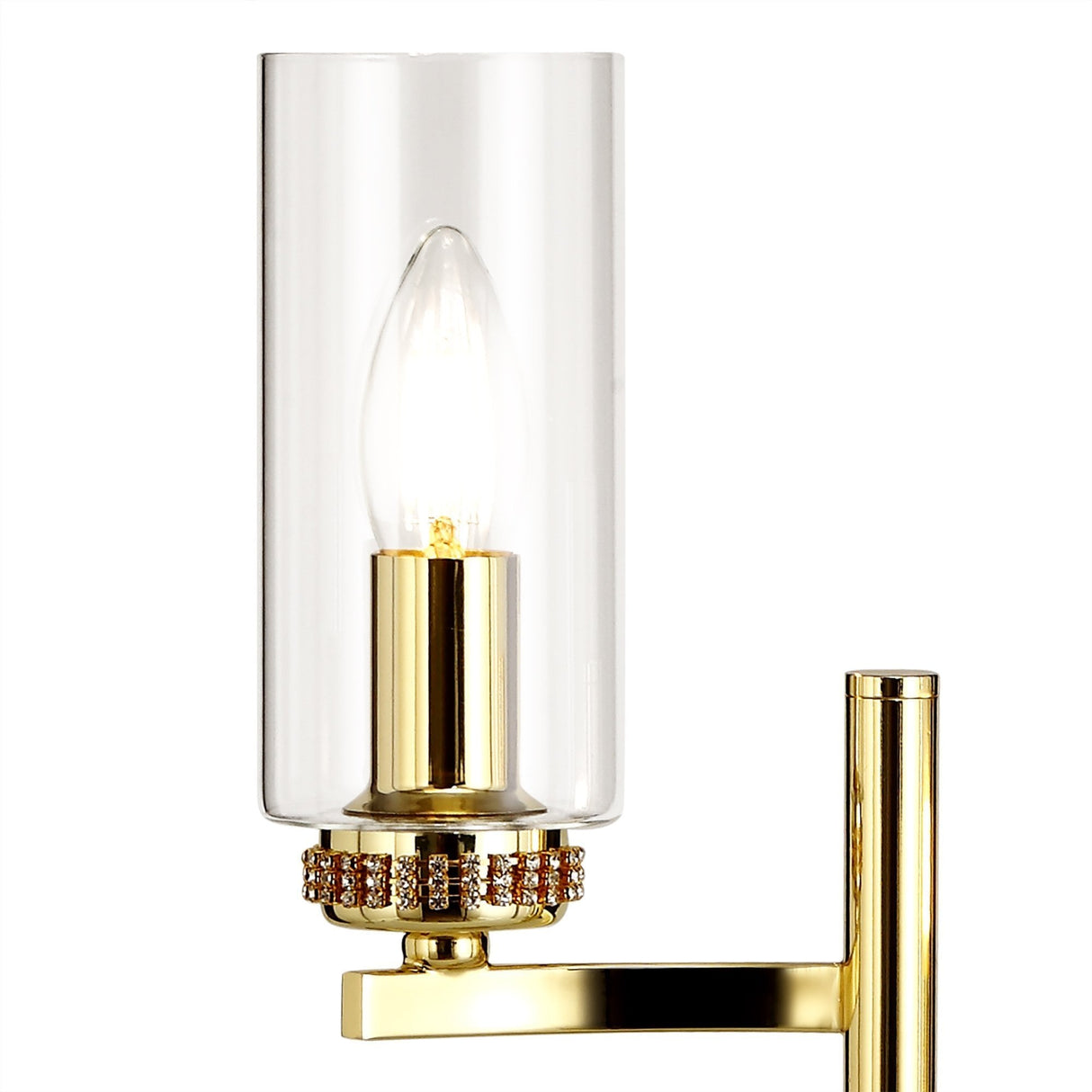 Elegant Twin-Light Table Lamp in Polished Gold with Clear Crystal Shade