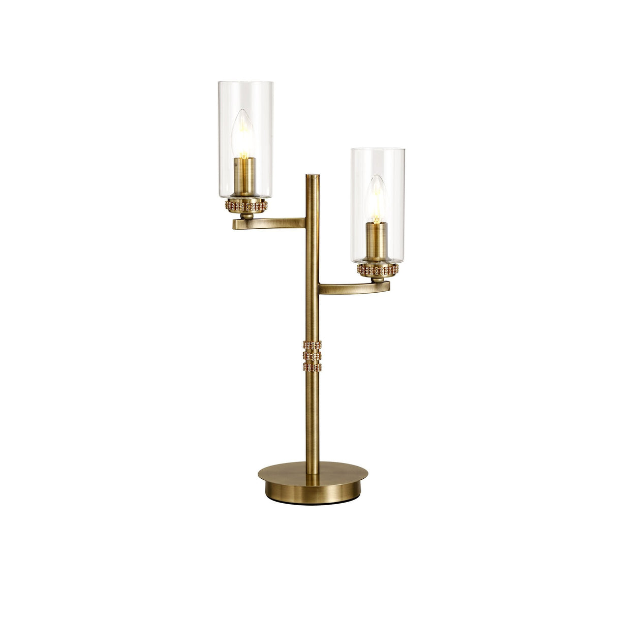Vintage Elegance Table Lamp with Dual E14 Sockets and Antique Brass Finish