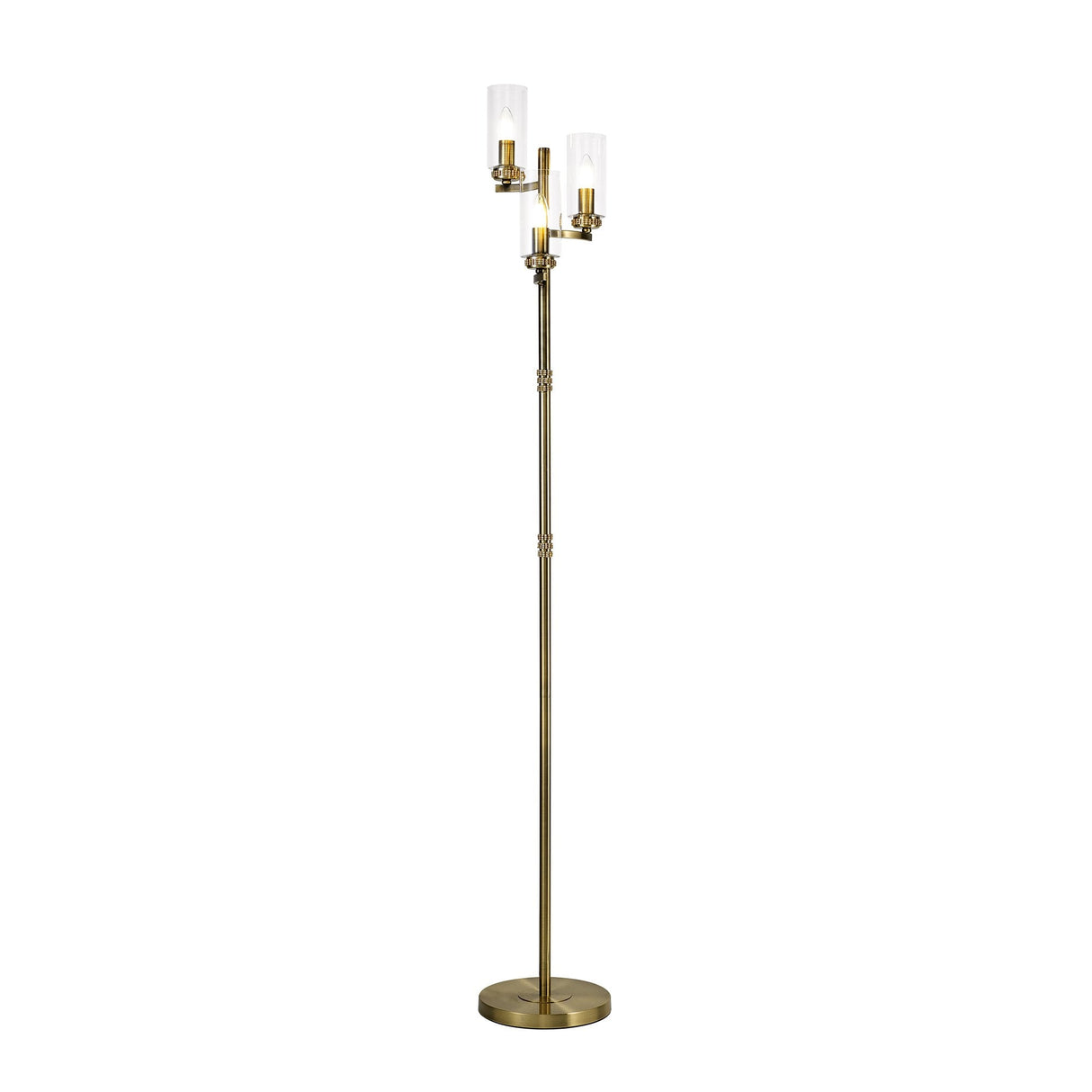 Antique Brass Floor Lamp with Clear Crystal Shades, 3 x E14 Sockets