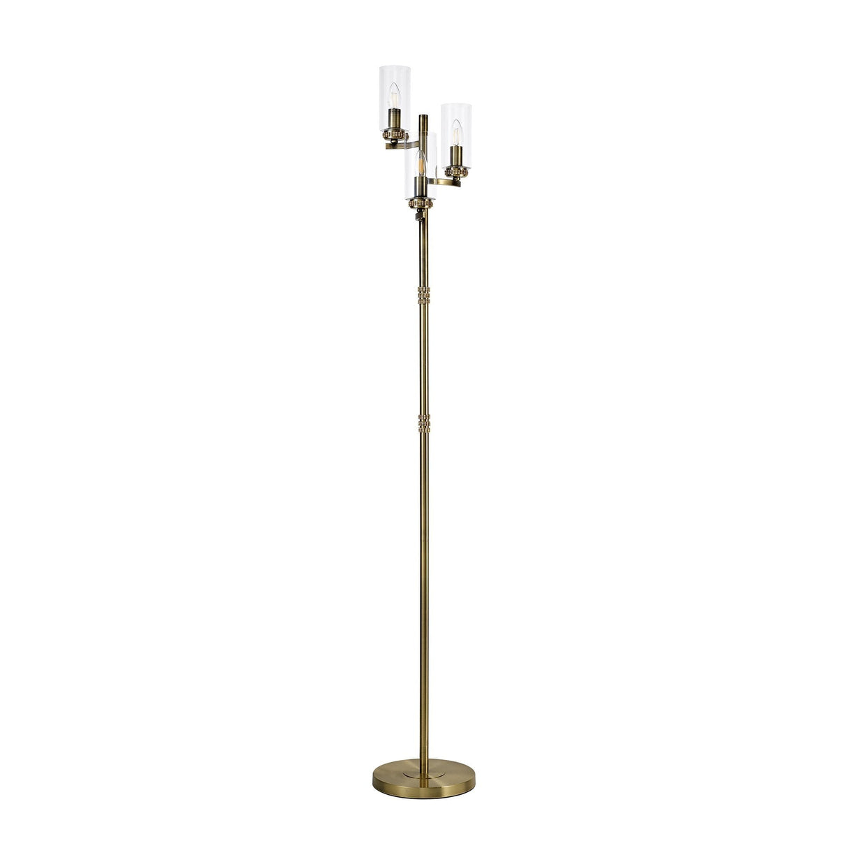 Antique Brass Floor Lamp with Clear Crystal Shades, 3 x E14 Sockets