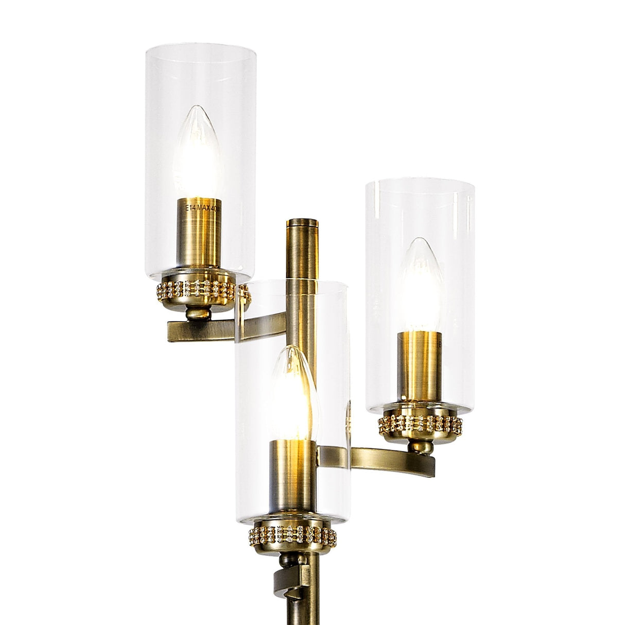 Antique Brass Floor Lamp with Clear Crystal Shades, 3 x E14 Sockets