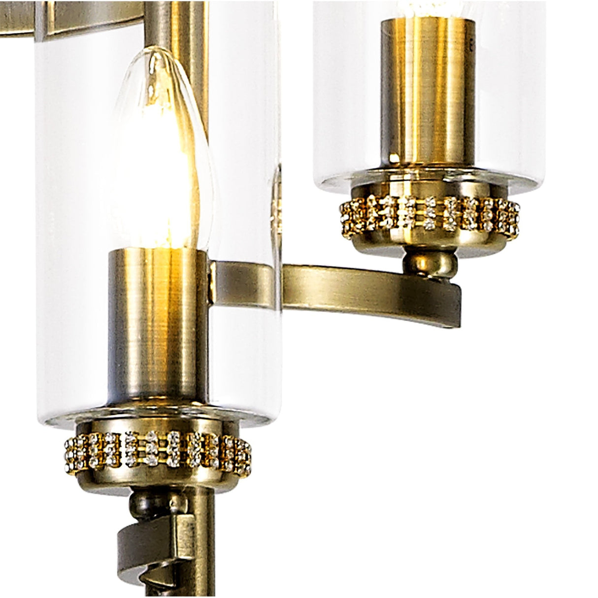 Antique Brass Floor Lamp with Clear Crystal Shades, 3 x E14 Sockets