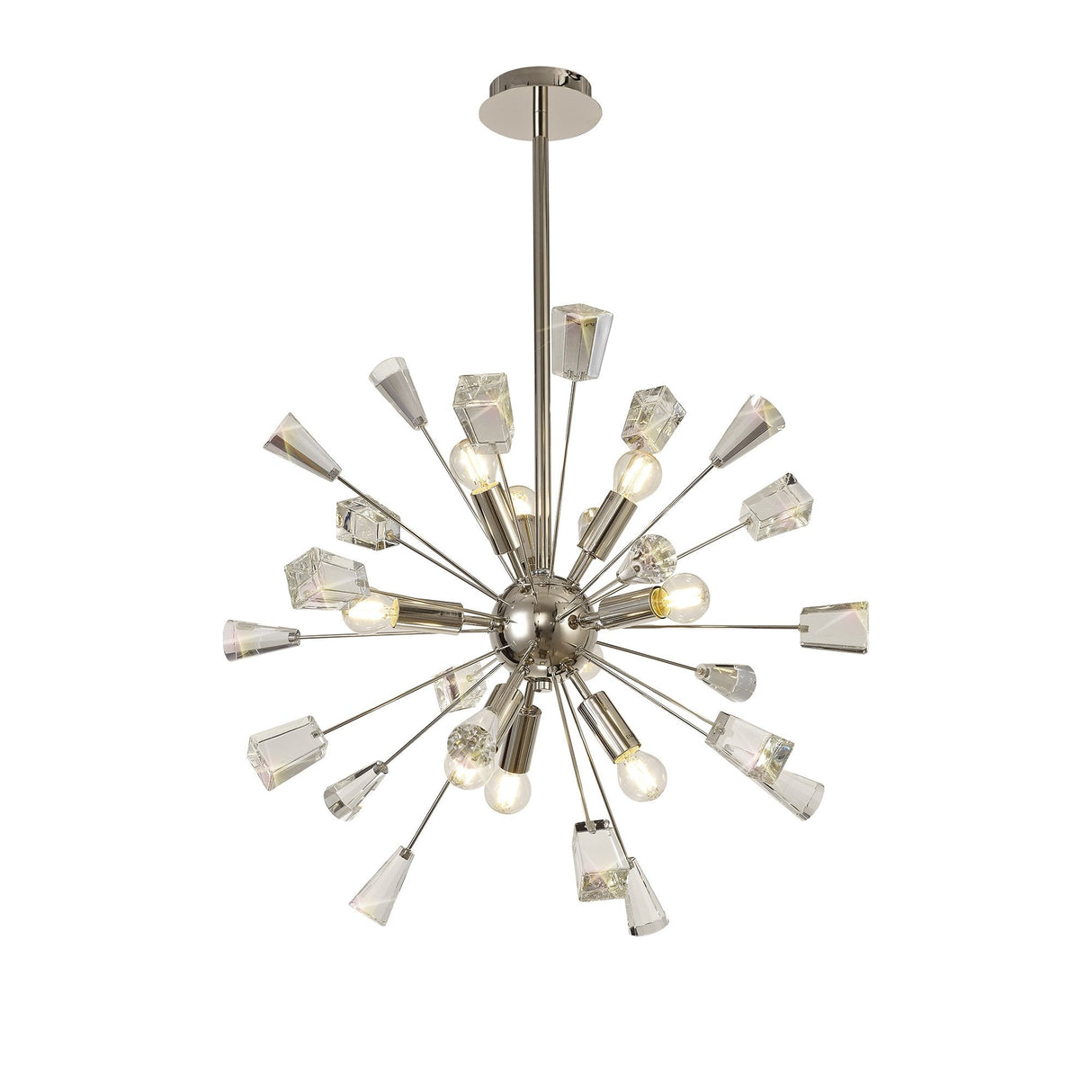Modern Crystal Burst Pendant Light, 9 Bulbs, Polished Nickel and Clear Crystal