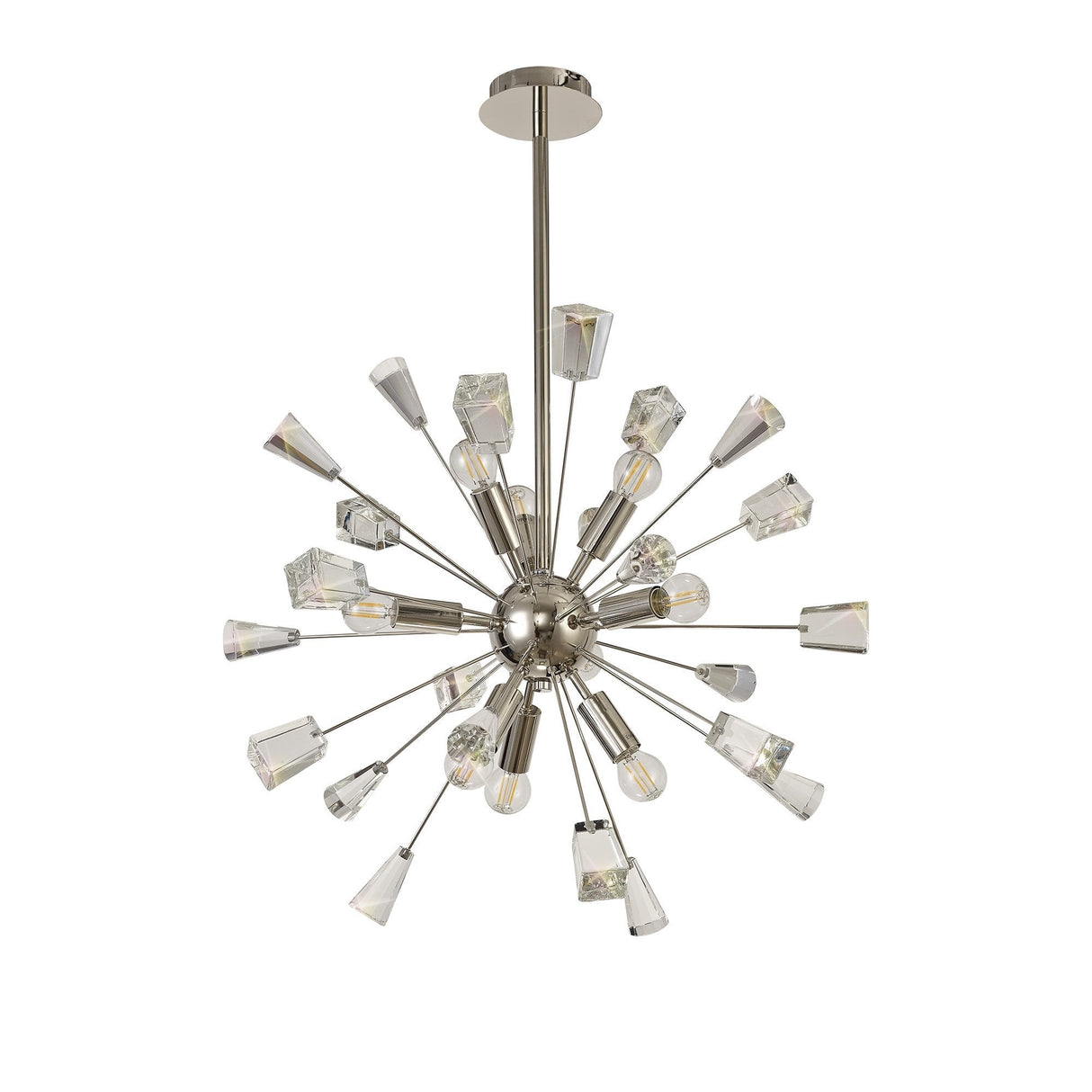 Modern Crystal Burst Pendant Light, 9 Bulbs, Polished Nickel and Clear Crystal