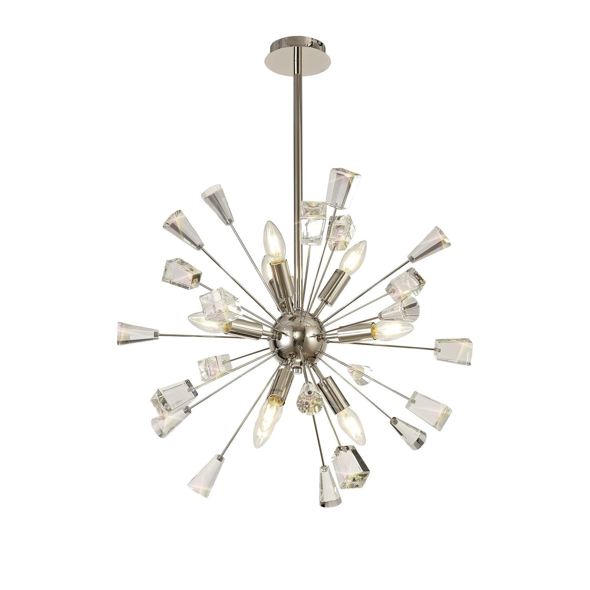 Modern Crystal Burst Pendant Light, 9 Bulbs, Polished Nickel and Clear Crystal