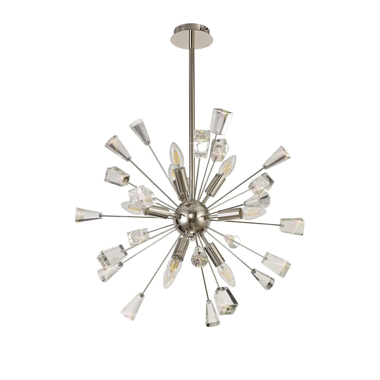 Modern Crystal Burst Pendant Light, 9 Bulbs, Polished Nickel and Clear Crystal