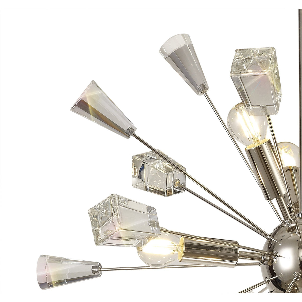 Modern Crystal Burst Pendant Light, 9 Bulbs, Polished Nickel and Clear Crystal