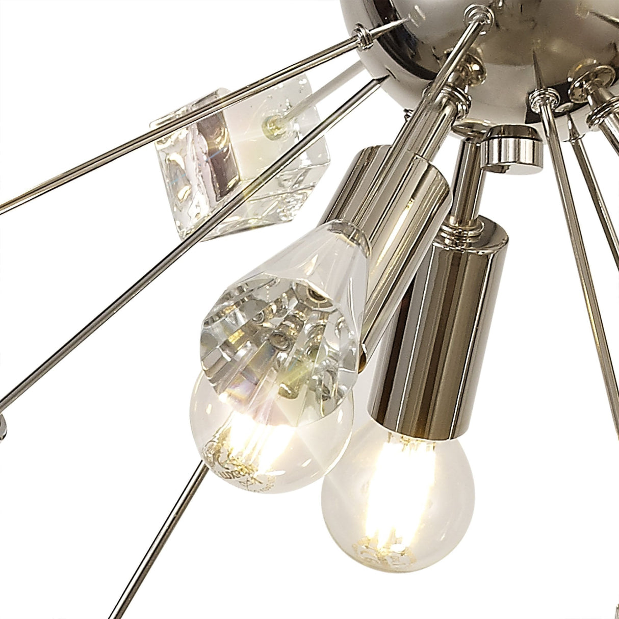 Modern Crystal Burst Pendant Light, 9 Bulbs, Polished Nickel and Clear Crystal
