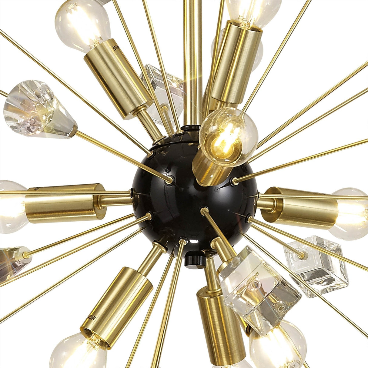 Brushed Gold & Black Sputnik Pendant Chandelier with 9 Crystal Lights
