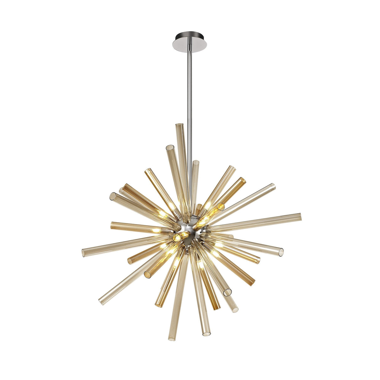 Radiant 16-Light Pendant with Amber & Champagne Hues, Polished Chrome Finish