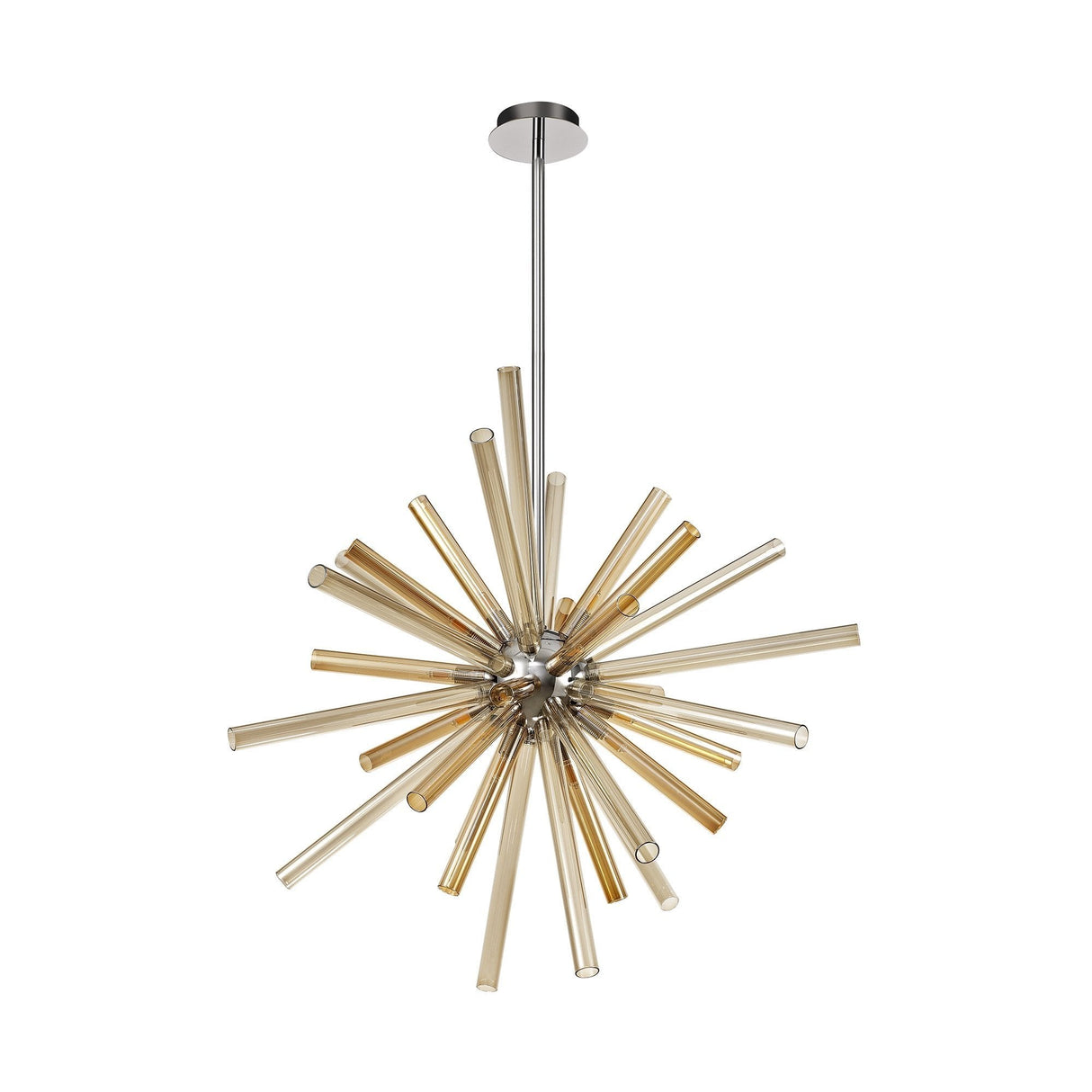 Radiant 16-Light Pendant with Amber & Champagne Hues, Polished Chrome Finish