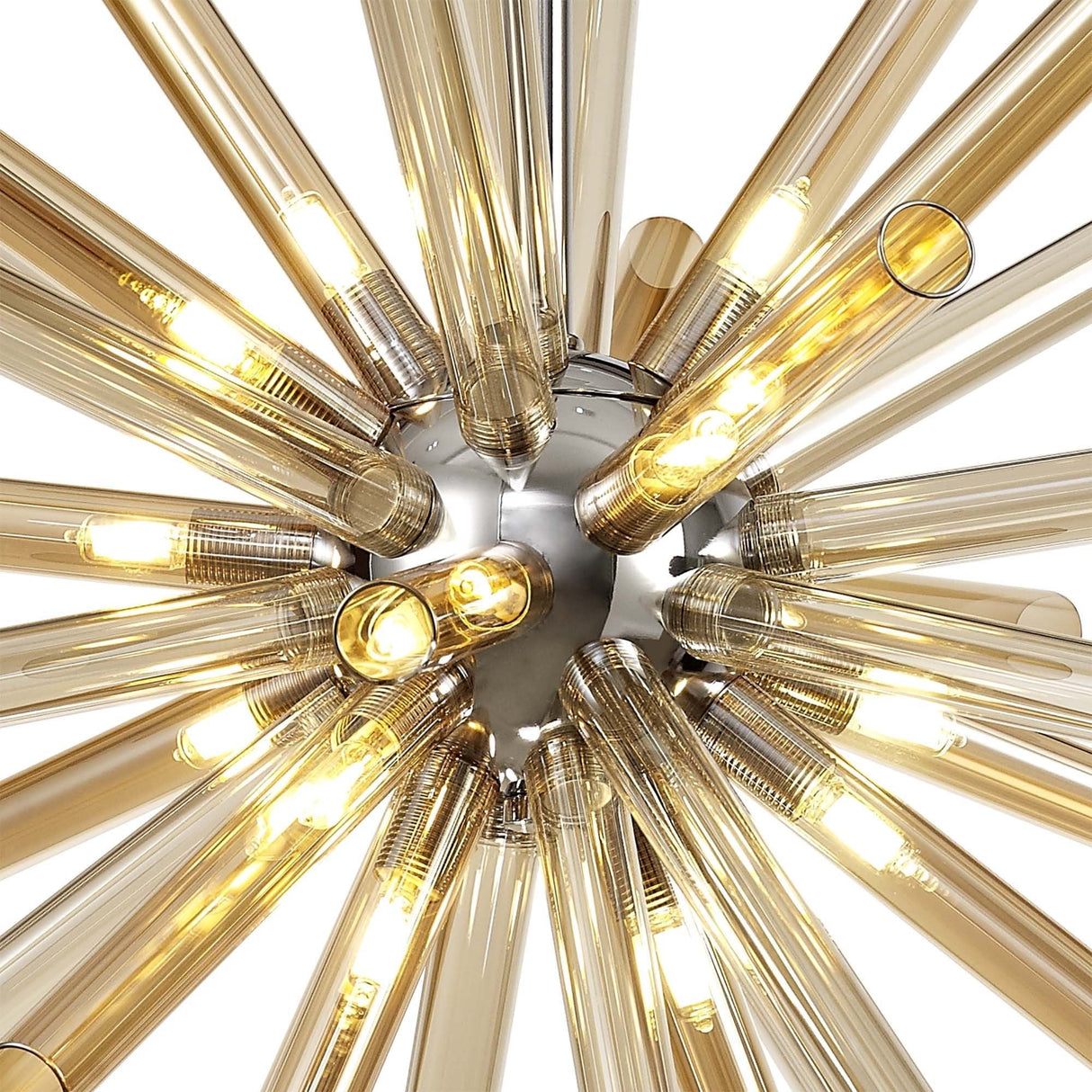 Radiant 16-Light Pendant with Amber & Champagne Hues, Polished Chrome Finish