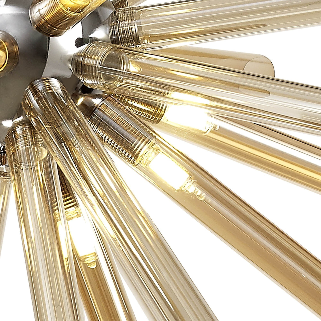 Radiant 16-Light Pendant with Amber & Champagne Hues, Polished Chrome Finish