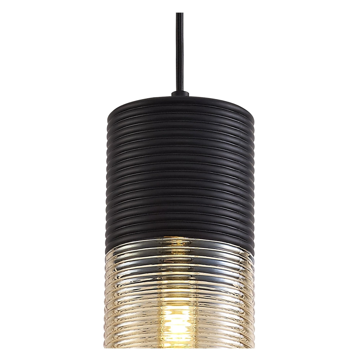 Sleek Black Pendant Light with Amber Glass Shade, E27 Socket