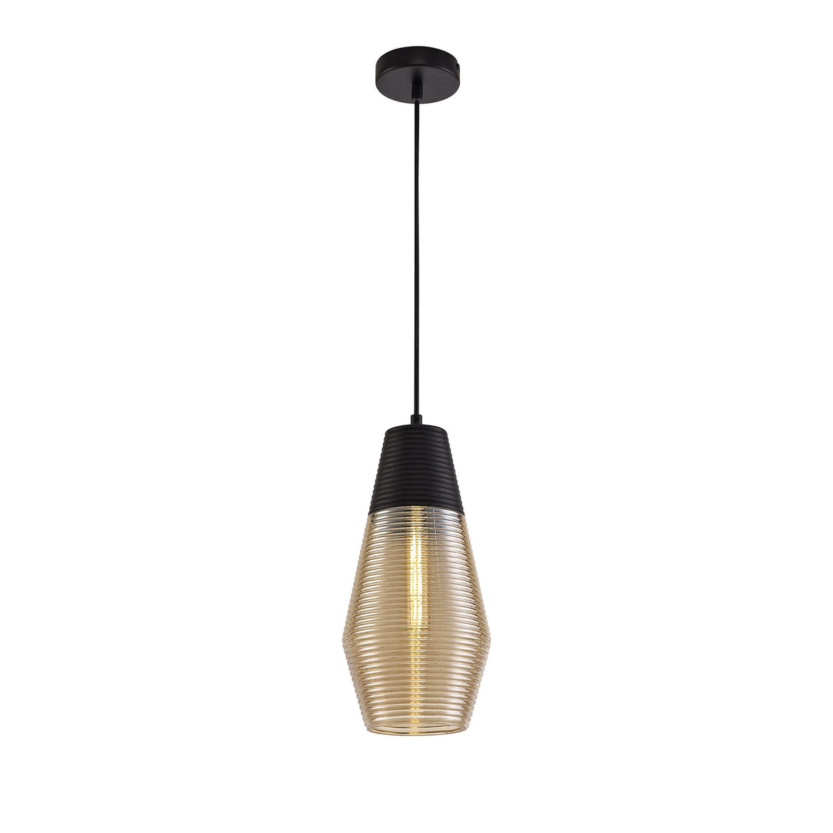 Elegant Black and Amber Glass Cone Pendant Light, E27 Socket