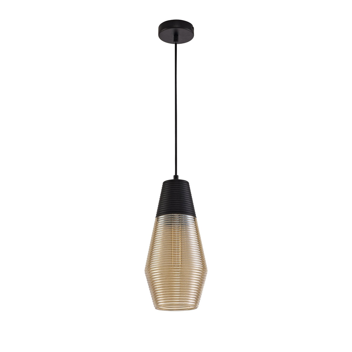 Elegant Black and Amber Glass Cone Pendant Light, E27 Socket