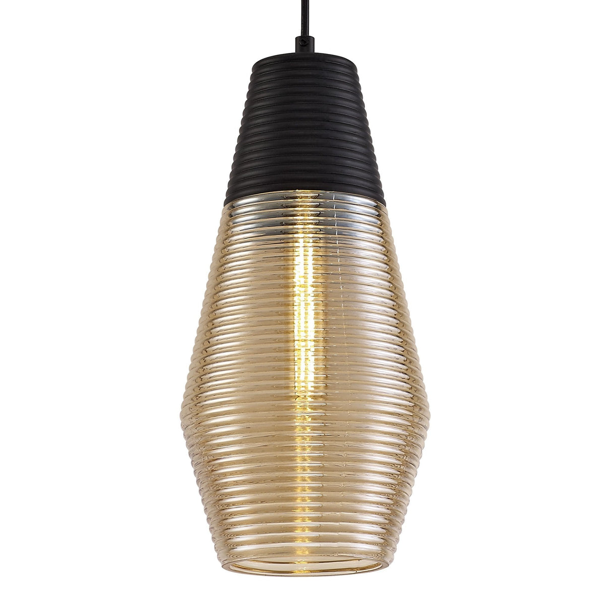Elegant Black and Amber Glass Cone Pendant Light, E27 Socket