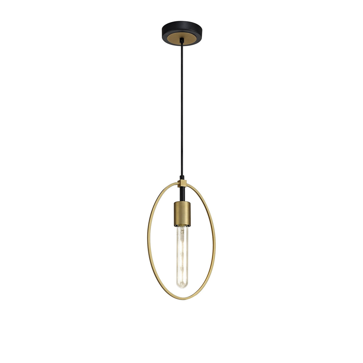 Elegant Sand Gold and Matt Black Pendant Light - Single Small Circle Design
