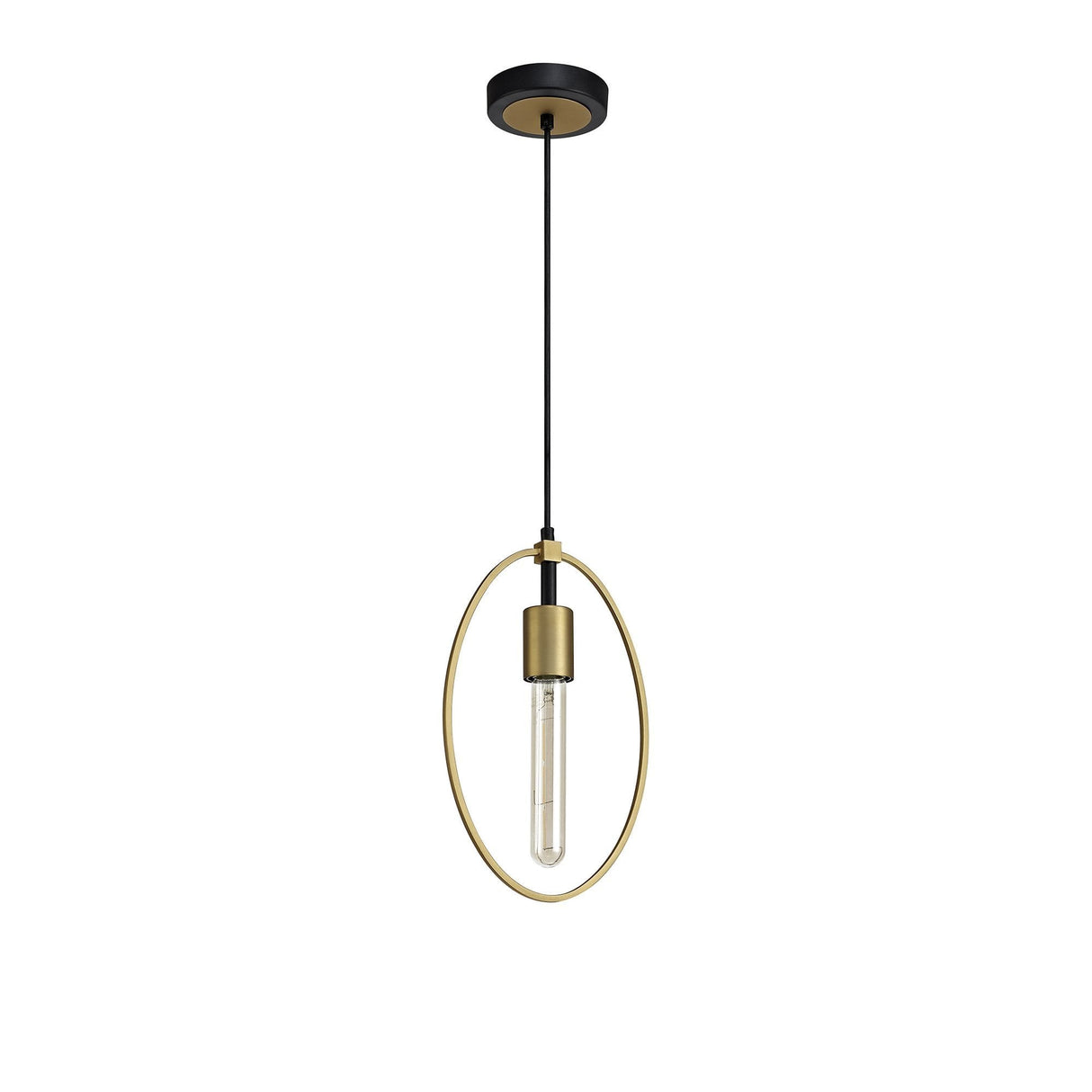 Elegant Sand Gold and Matt Black Pendant Light - Single Small Circle Design