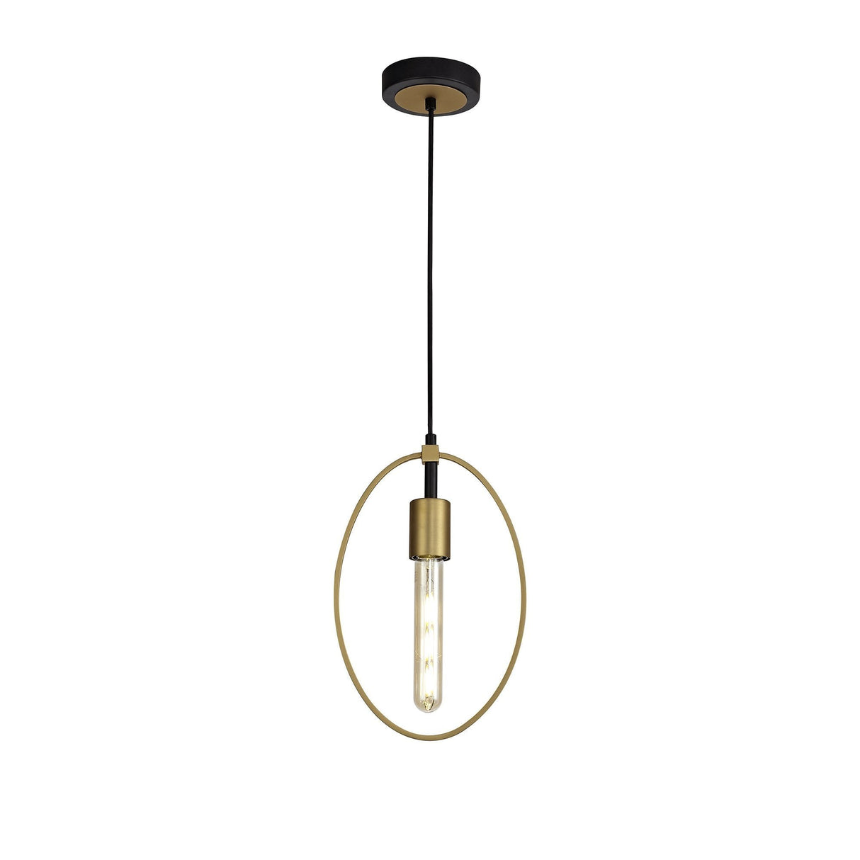Elegant Sand Gold and Matt Black Pendant Light - Single Small Circle Design