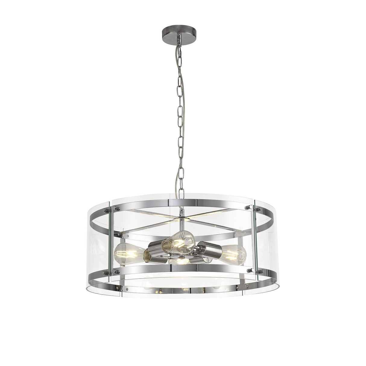 Chrome Elegance: 4-Light E27 Pendant Chandelier