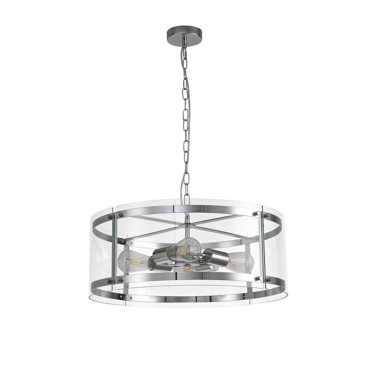 Chrome Elegance: 4-Light E27 Pendant Chandelier